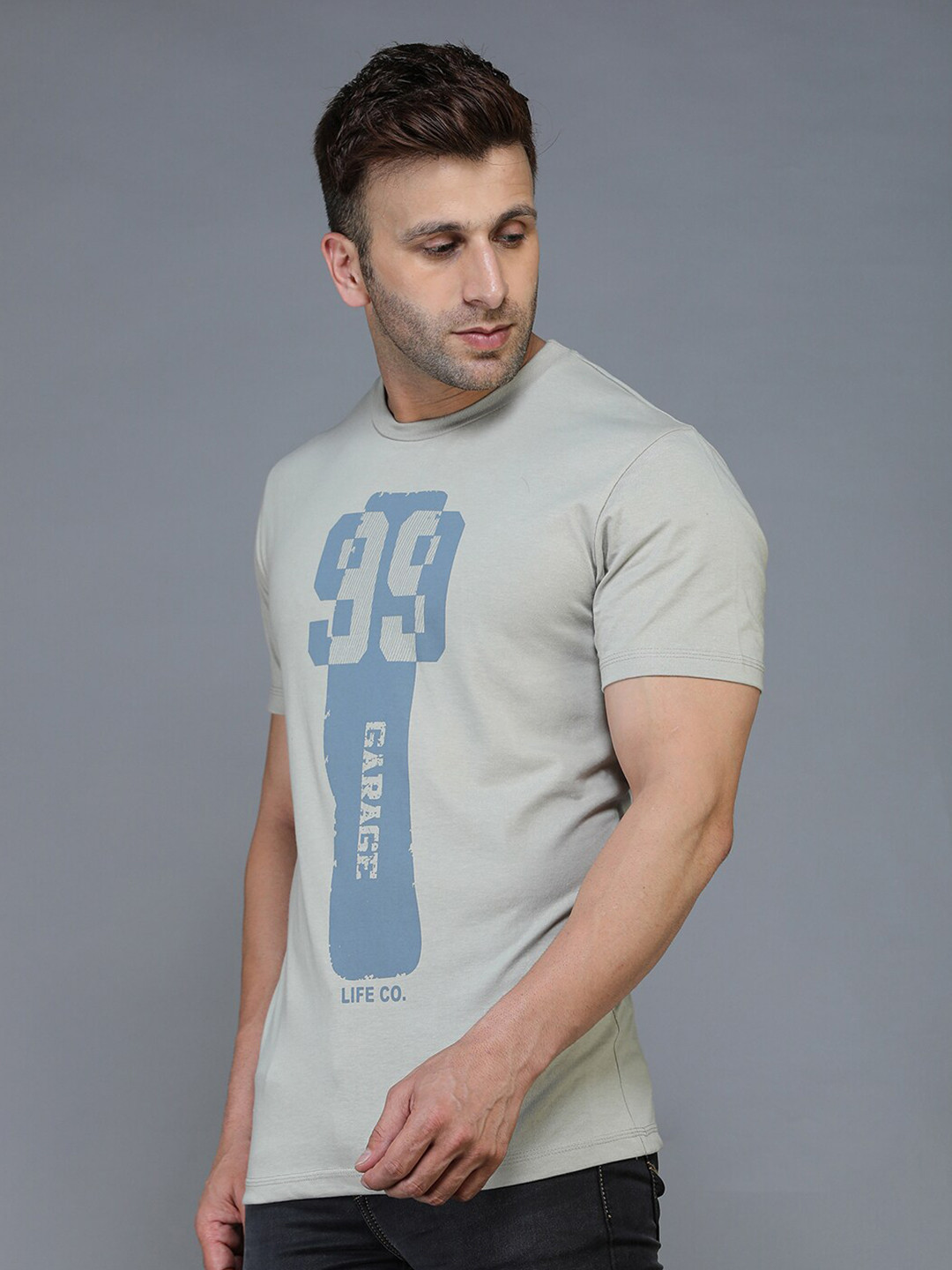 TQS Men Grey & mercury Typography Printed Raw Edge T-shirt