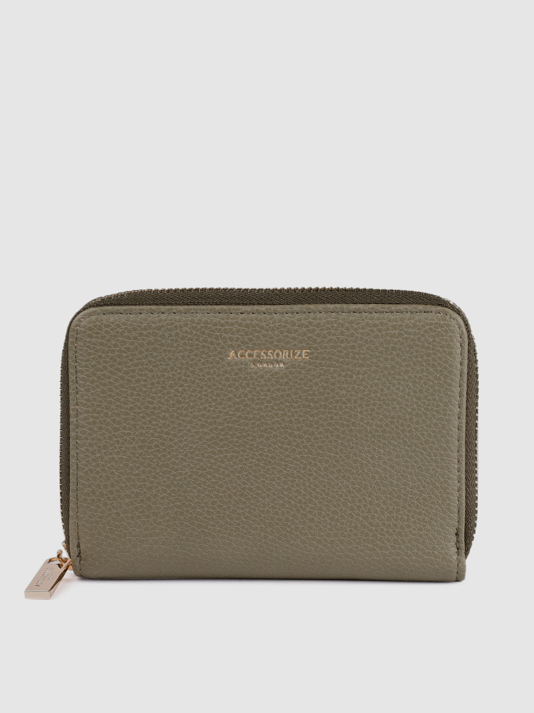 Accessorize Women Olive Green Faux Leather Mid Sized Zip Around Wallet