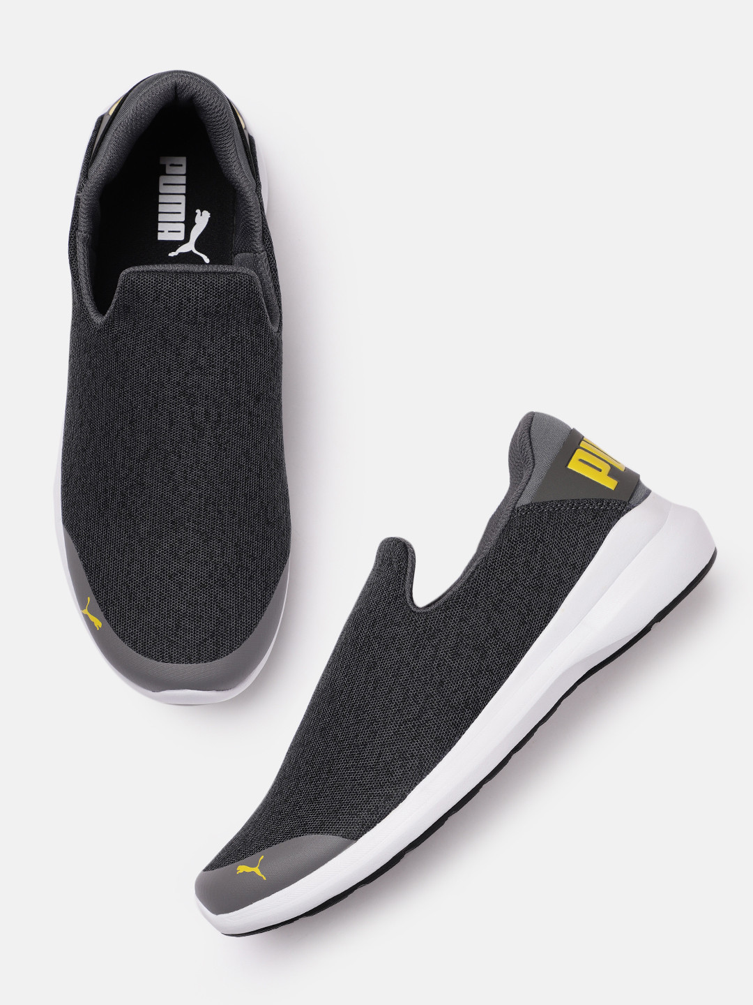 Puma Men Charcoal Grey Stride Evo v1 Slip-On Sneakers