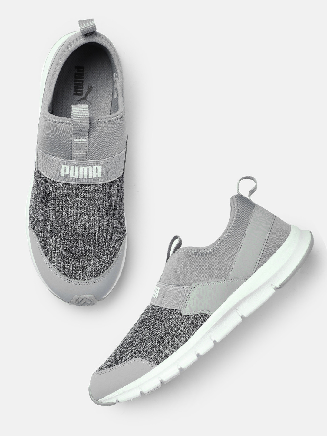 Puma Men Grey Knit Slip-On Sneakers