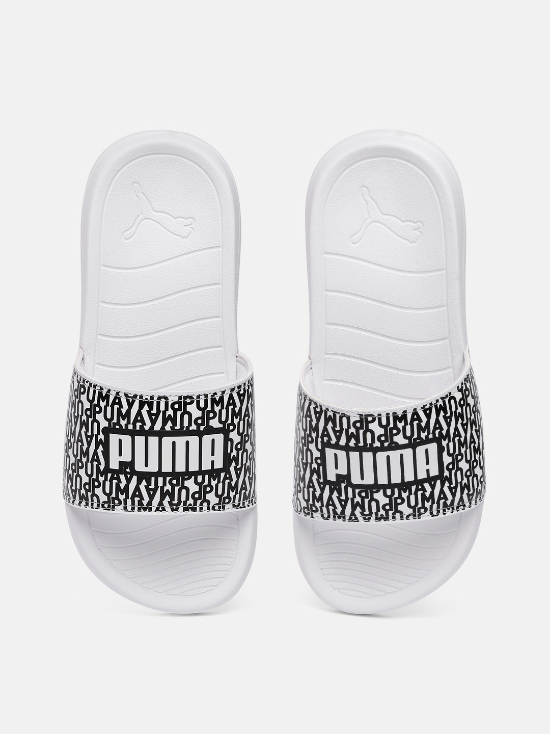 Puma Unisex White & Black Popcat 20 Mono Printed Sliders