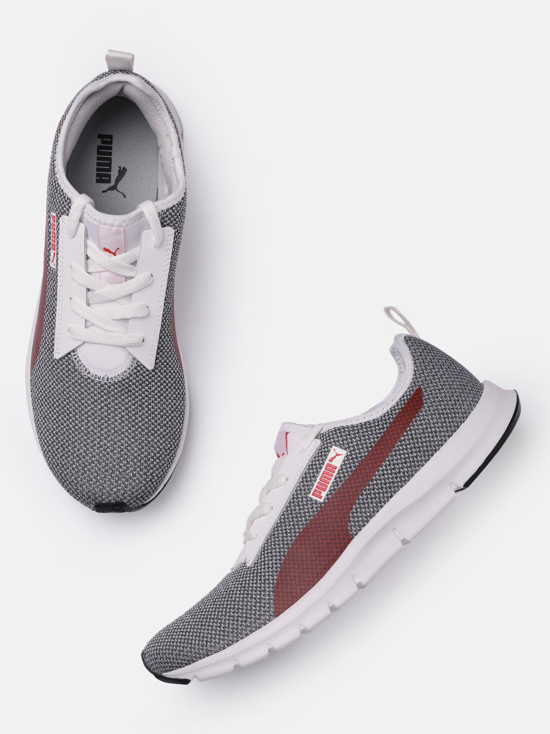 Puma Men Charcoal Grey & White Solid Reflex Regular Sneakers