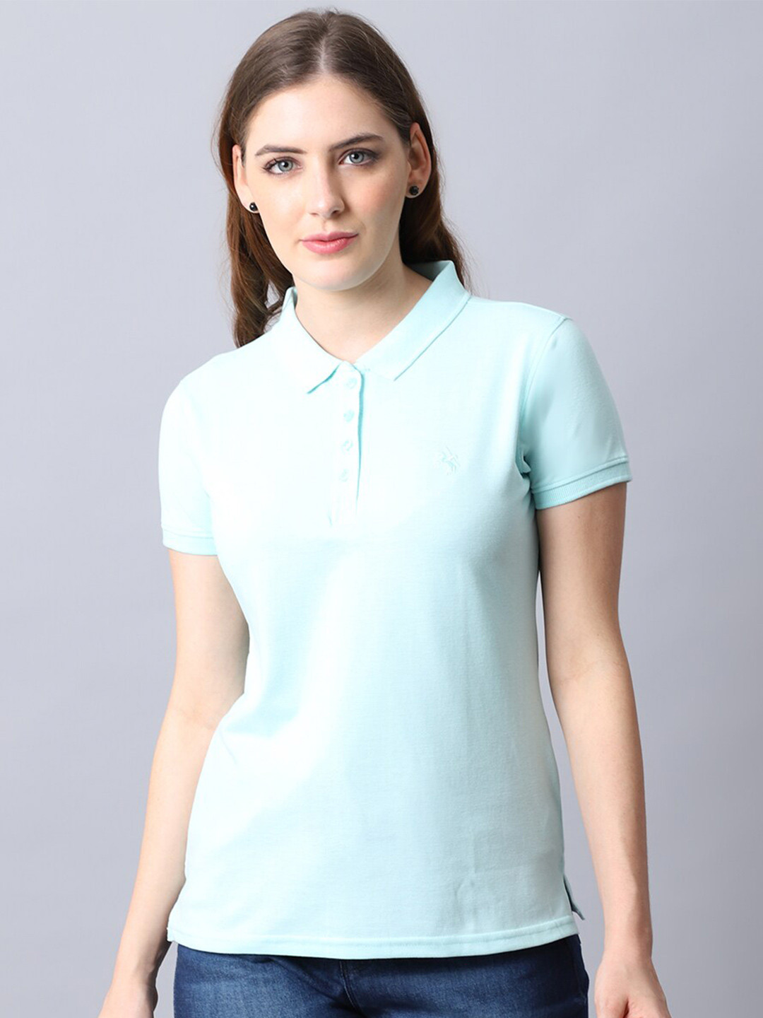 Cantabil Women Blue Polo Collar T-shirt