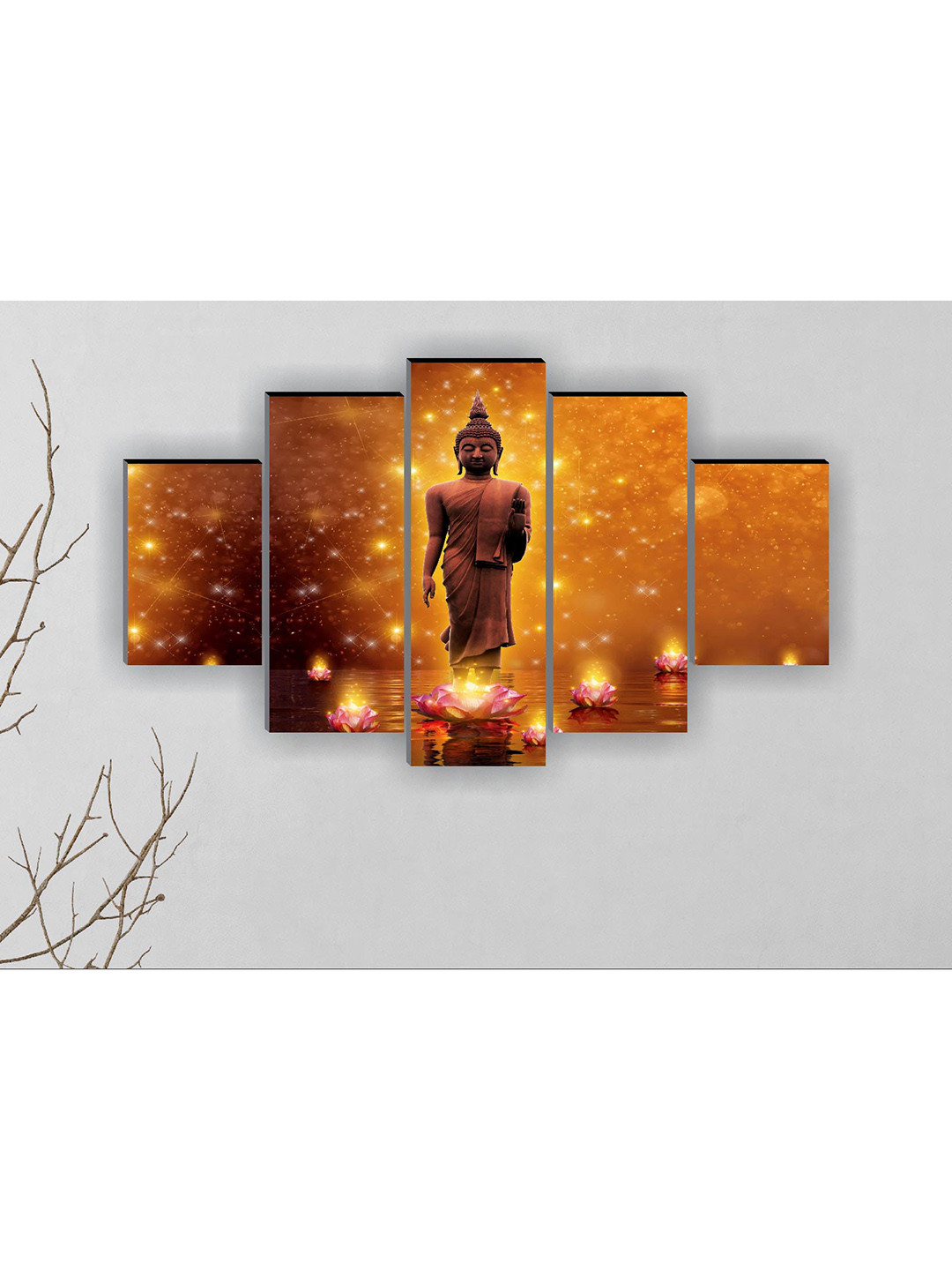 SAF Buddha MDF 5 Piece Wall Rectangle Paintings Wall Art