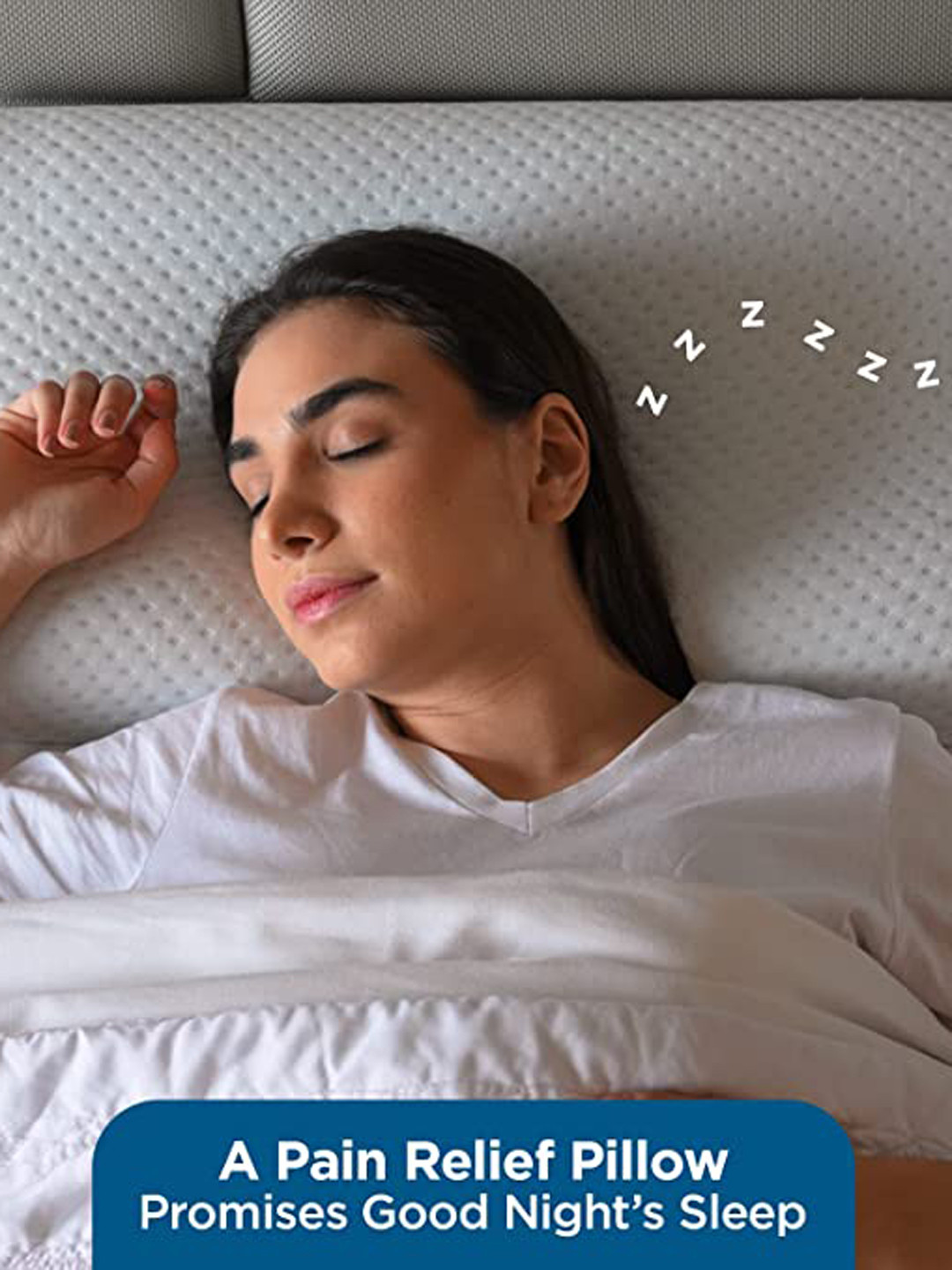 Sleepsia SS-VEN-C White Solid Cotton Medium Memory Foam Sleep Pillow-45 x 30 x 19 cm