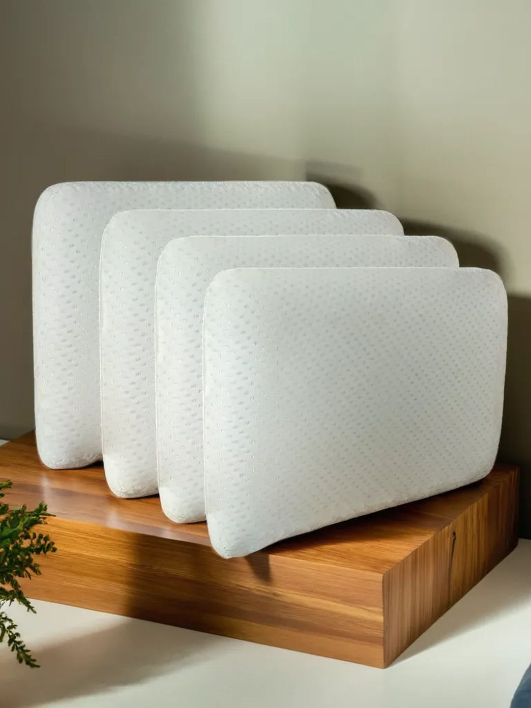 Sleepsia SLEEPSIAMFSP-MFN White Solid Cotton Adjustable Set of 4 Medium Memory Foam Therapedic Pillow-40 x 36 x 10 cm