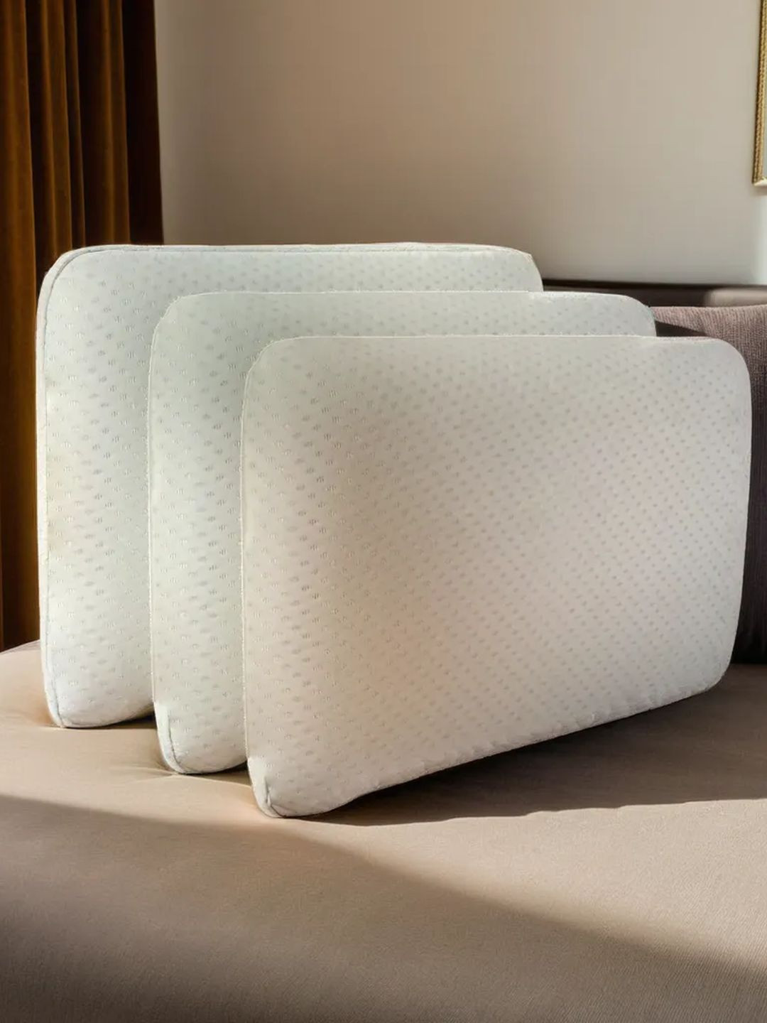 Sleepsia Gel_regular_std_1 White Solid Cotton Set of 3 Medium Memory Foam Therapedic Pillow-39 x 34 x 11 cm