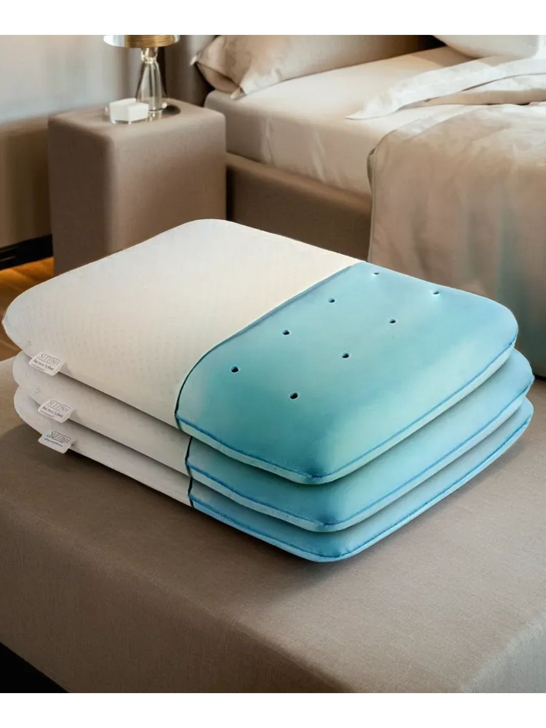 Sleepsia SS-VEN-S--PCKOF3 White Solid Cotton Set of 3 Medium Memory Foam Therapedic Pillow-24 x 14.5 x 4.5 cm