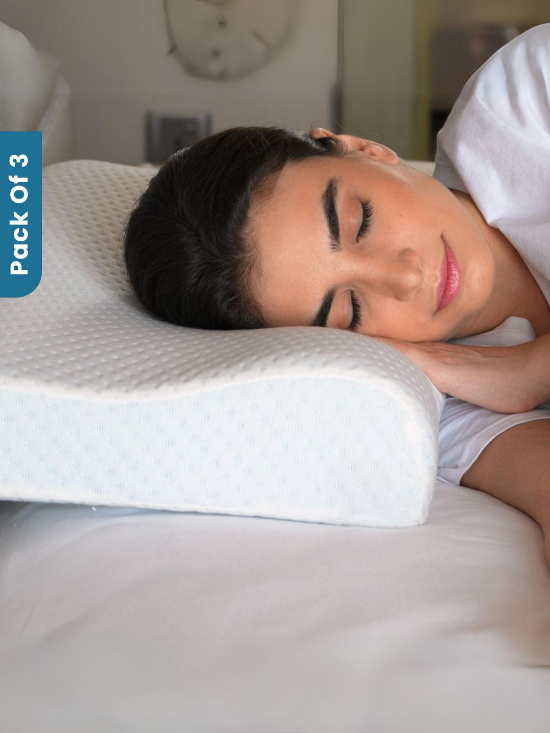 Sleepsia White Solid Cotton Set of 3 Medium Memory Foam Therapedic Pillow-37 x 32 x 10 cm