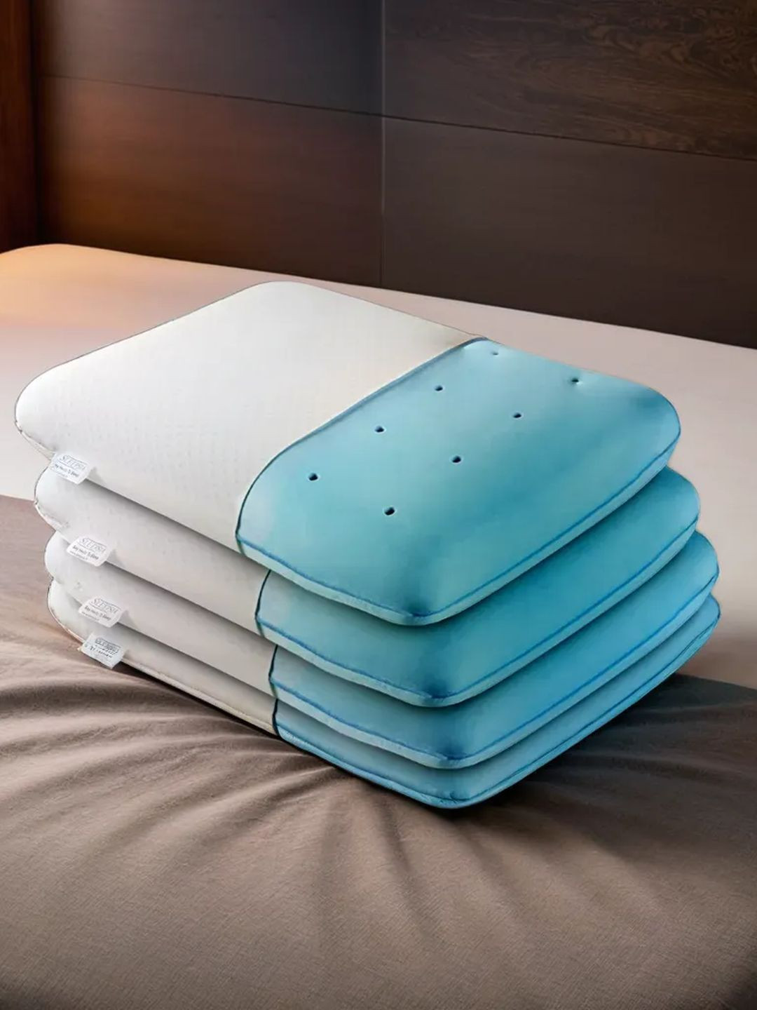 Sleepsia SS-VEN-S-PCKOF4 White Solid Cotton Set of 4 Soft Memory Foam Sleep Pillow-24 x 14.5 x 4.5 cm