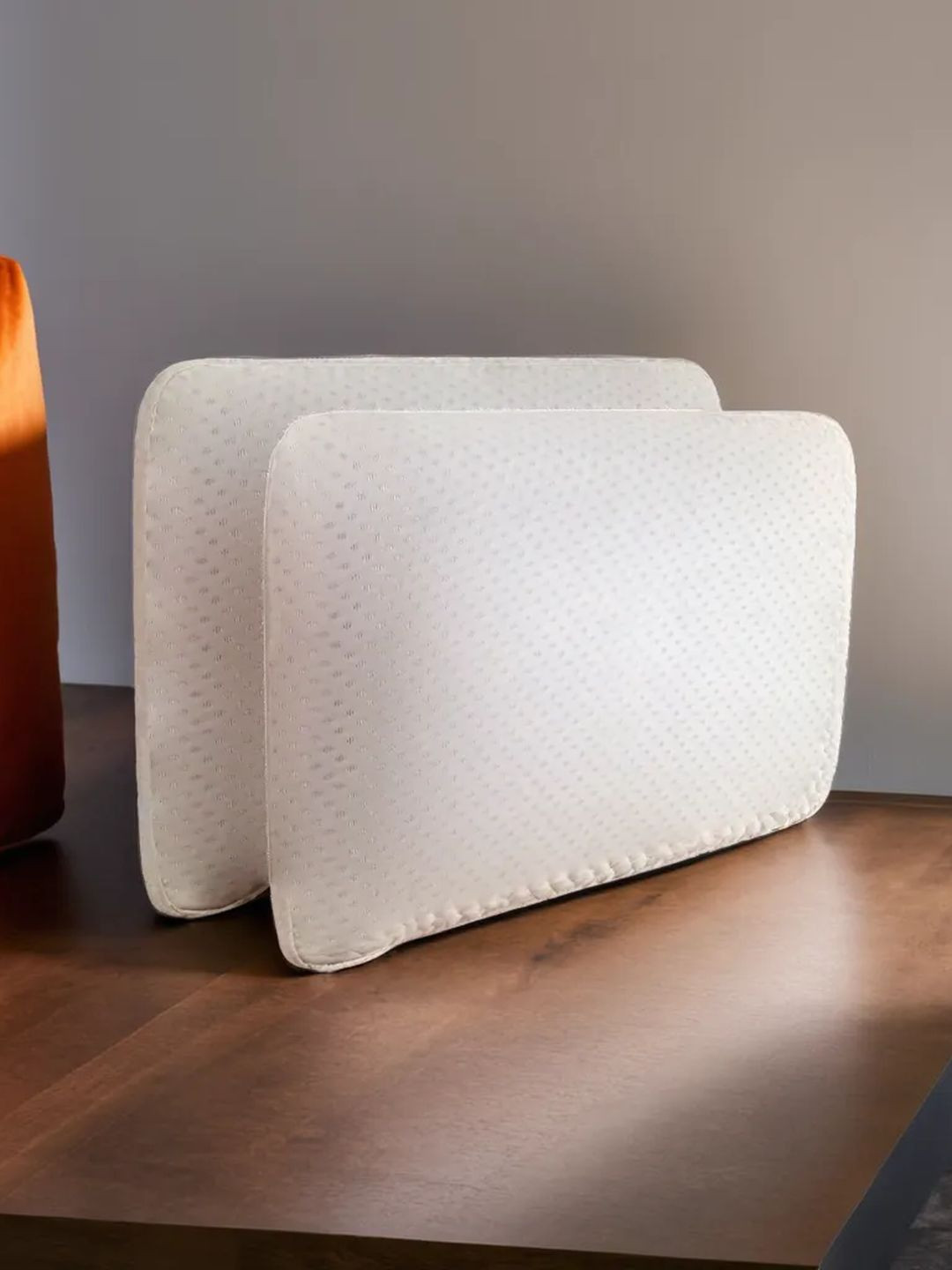Sleepsia SLEEPSIAMFSP_2 White Solid Cotton Set of 2 Medium Memory Foam Therapedic Pillow-39 x 23 x 11 cm