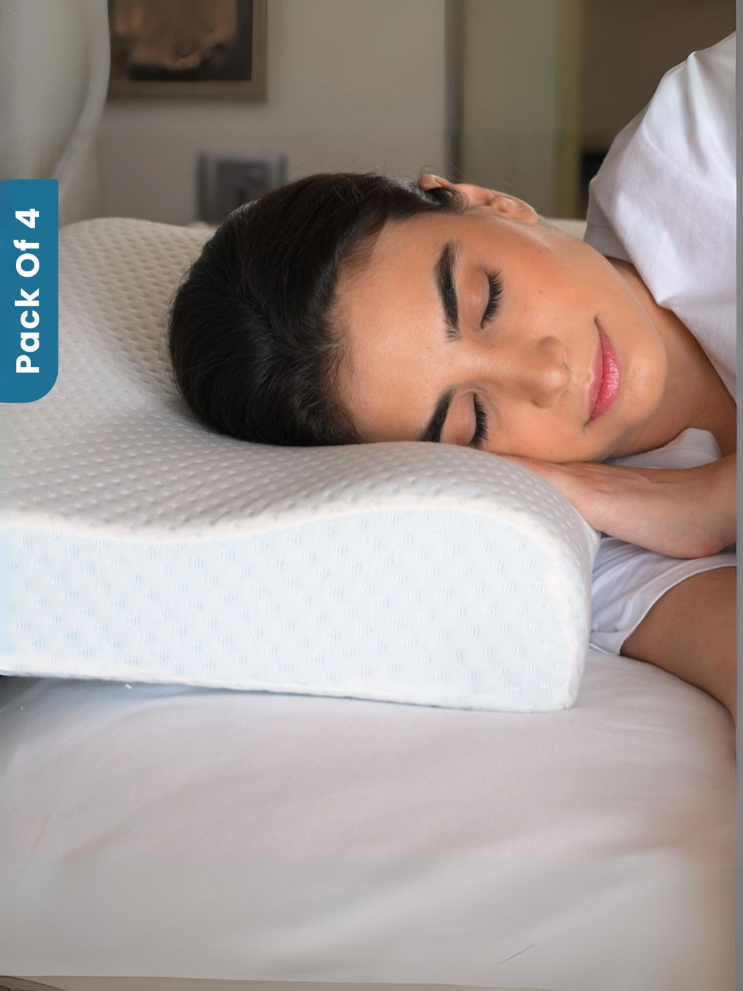 Sleepsia Cushion_Insert_16_4 White Solid Cotton Adjustable Set of 4 Medium Memory Foam Therapedic Pillow-40 x 37 x 10 cm