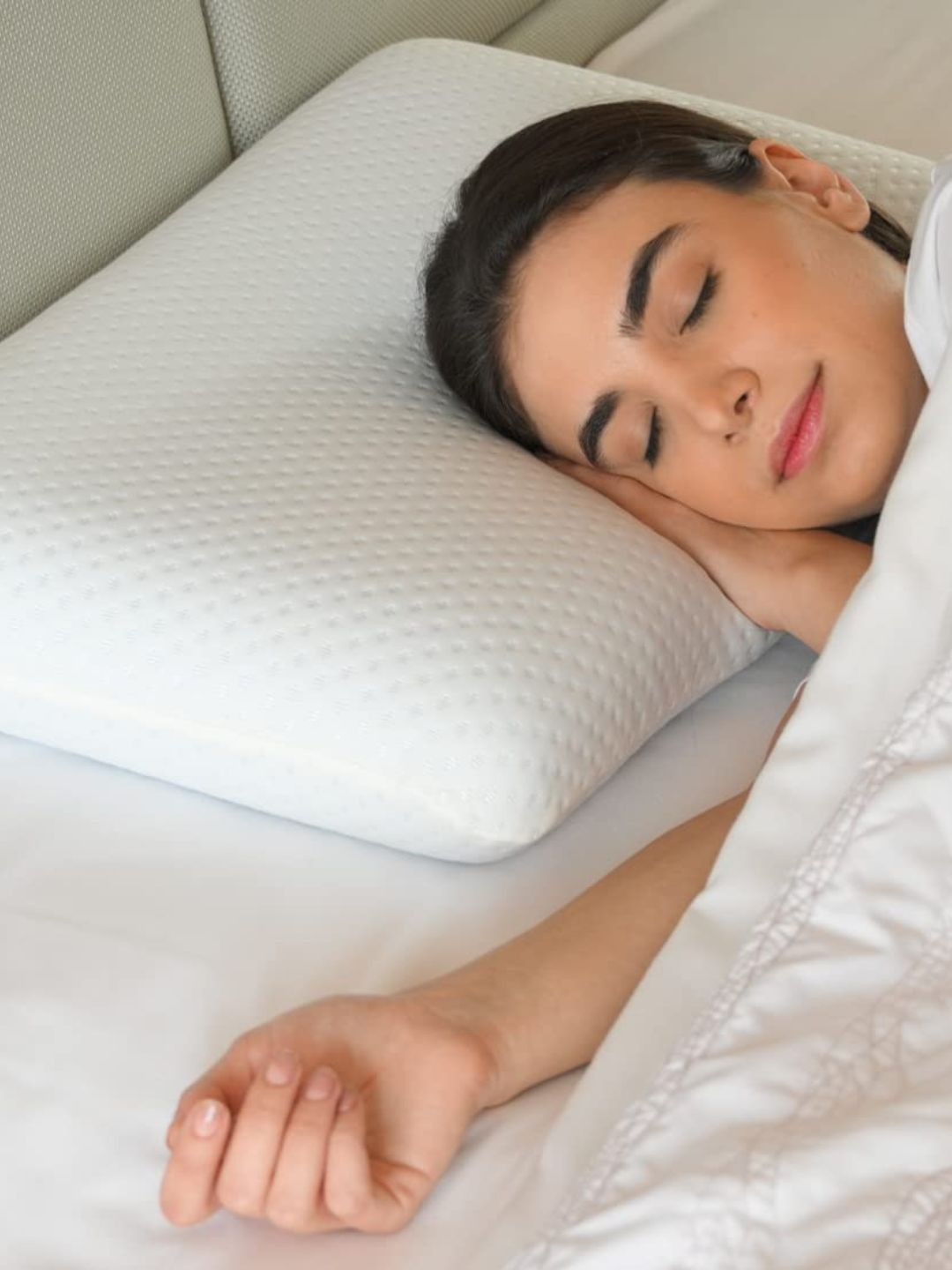 Sleepsia SLEEPSIAMFSP White Solid Cotton Medium Memory Foam Sleep Pillow-16 x 6 x 6 cm