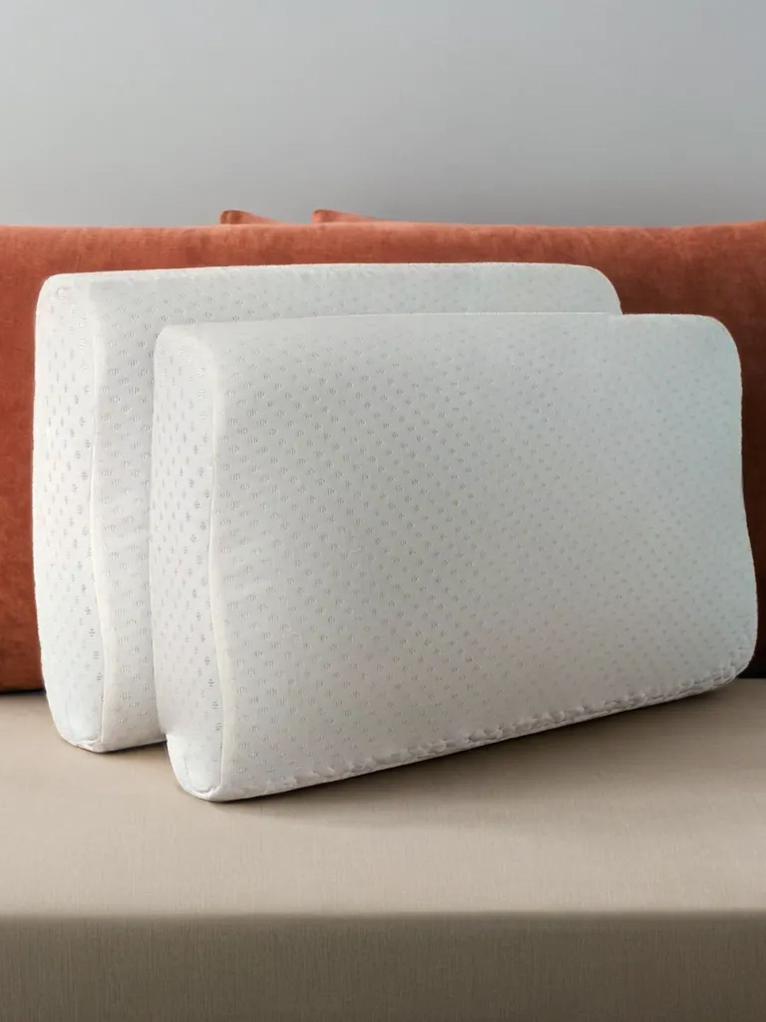 Sleepsia GelContr-Regular2 White Solid Cotton Set of 2 Medium Memory Foam Therapedic Pillow-53.34 x 40.64 x 12.7 cm