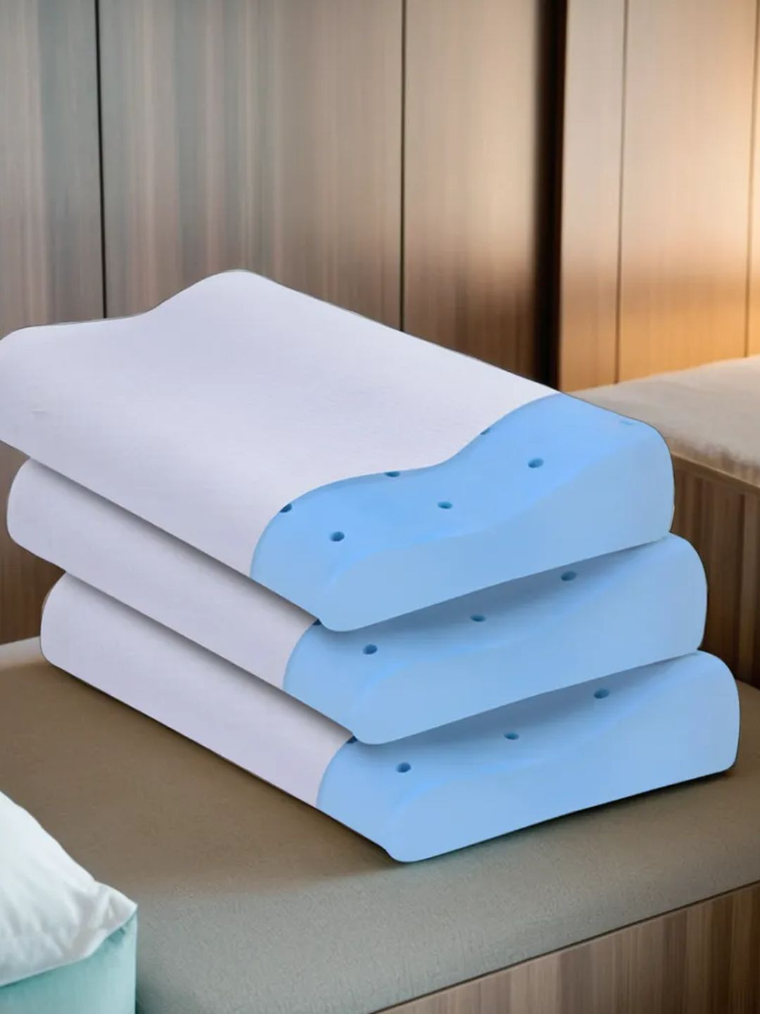 Sleepsia SS-VEN-C-23*13.5*4.5-PCK3 White Solid Cotton Set of 3 Medium Memory Foam Therapedic Pillow-23 x 13.5 x 4 cm