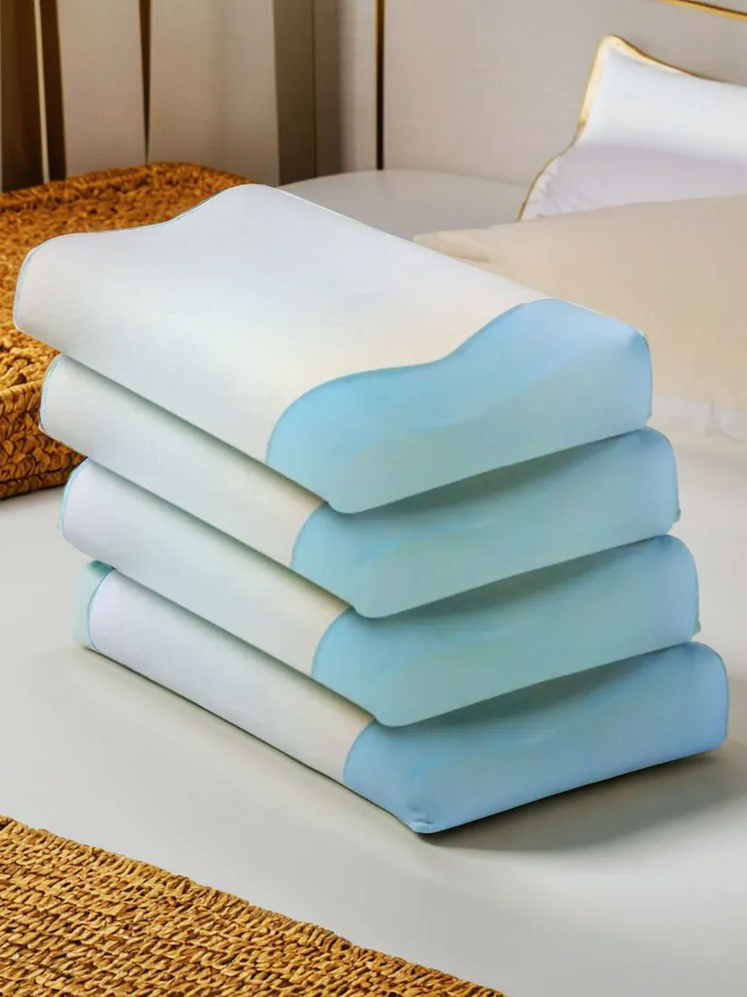 Sleepsia GelContr-Regular4 White Solid Cotton Set of 4 Medium Memory Foam Sleep Pillow-53.34 x 45.72 x 15.24 cm