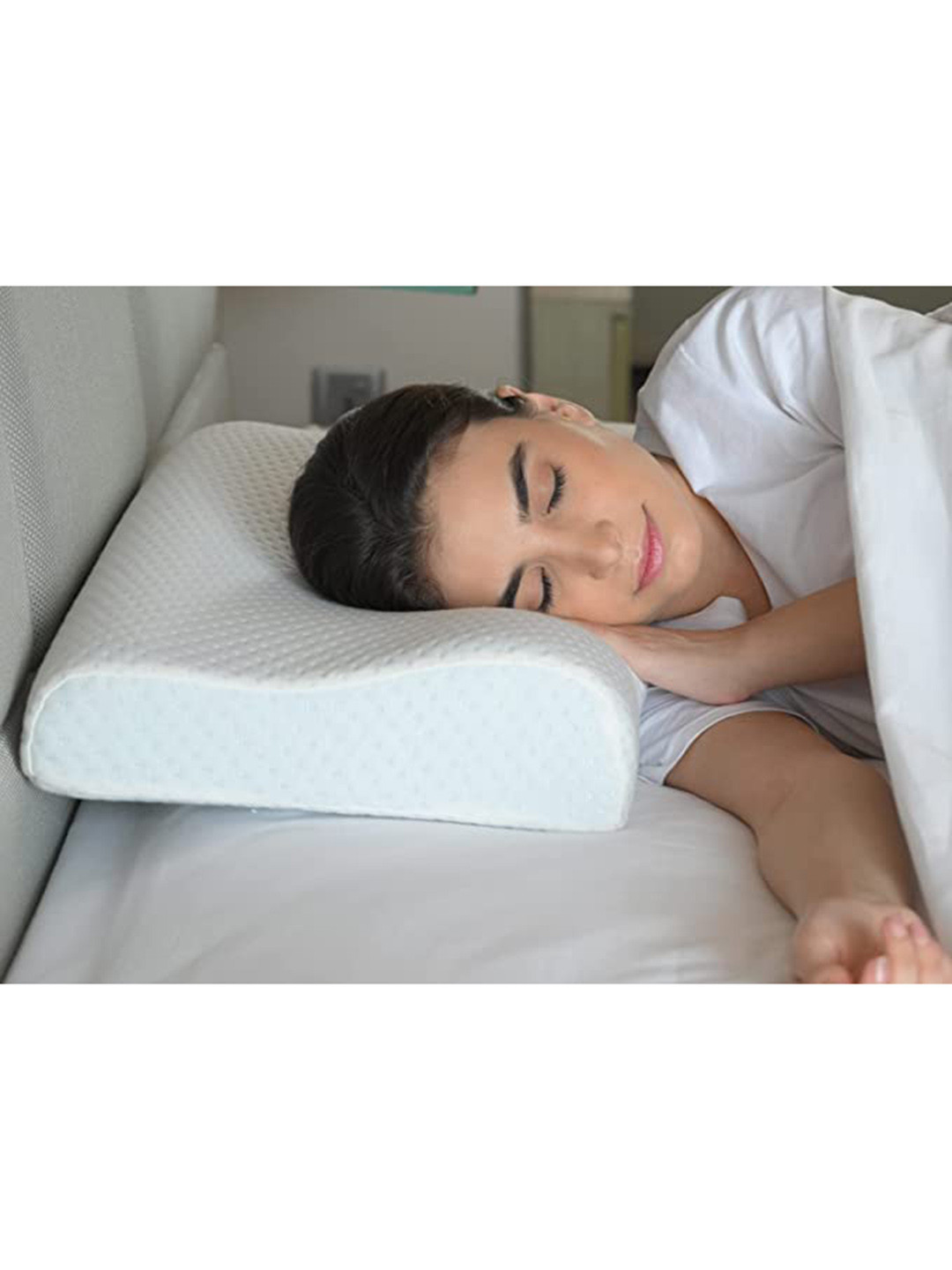 Sleepsia GelContr-Regular White Solid Cotton Adjustable Medium Memory Foam Therapedic Pillow-53.34 x 34.93 x 9.53 cm
