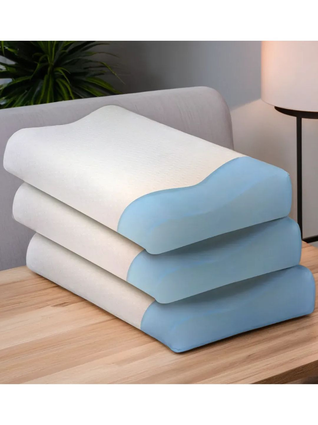 Sleepsia GelContr-regular3 White Solid Cotton Set of 3 Medium Memory Foam Therapedic Pillow-53.34 x 50.8 x 20.32 cm