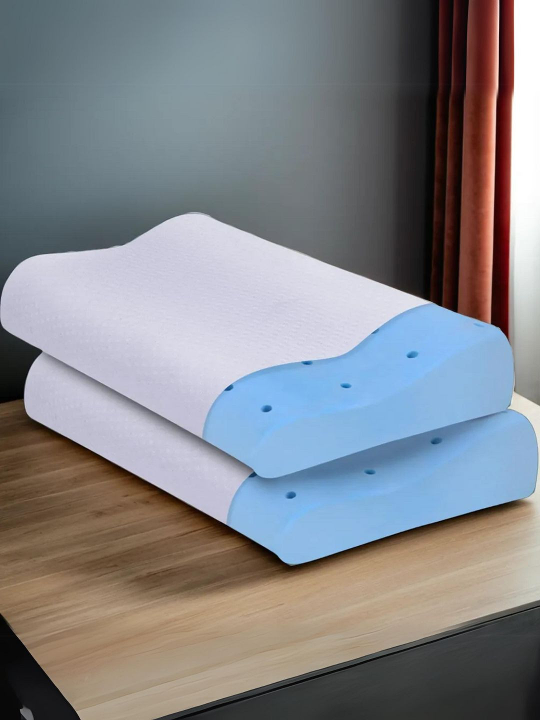 Sleepsia SS-VEN-C White Solid Cotton Set of 2 Medium Memory Foam Therapedic Pillow-23 x 13.5 x 4.5 cm