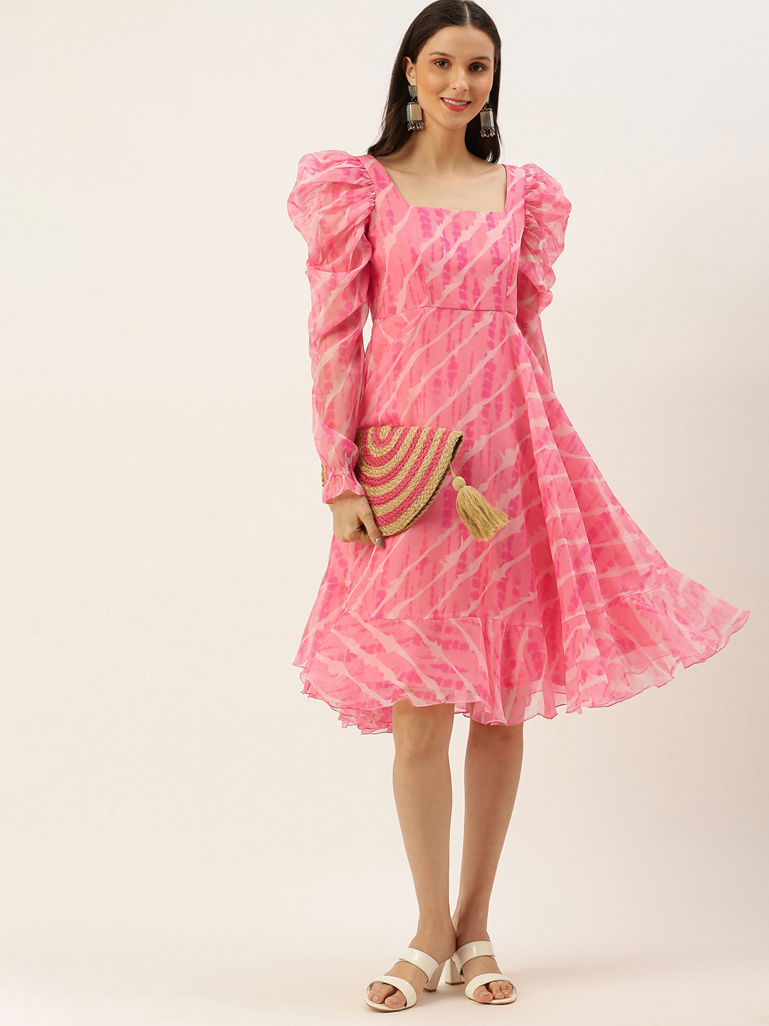Ethnovog Pink Made to Measure Tie and Dye A-Line Midi Dress