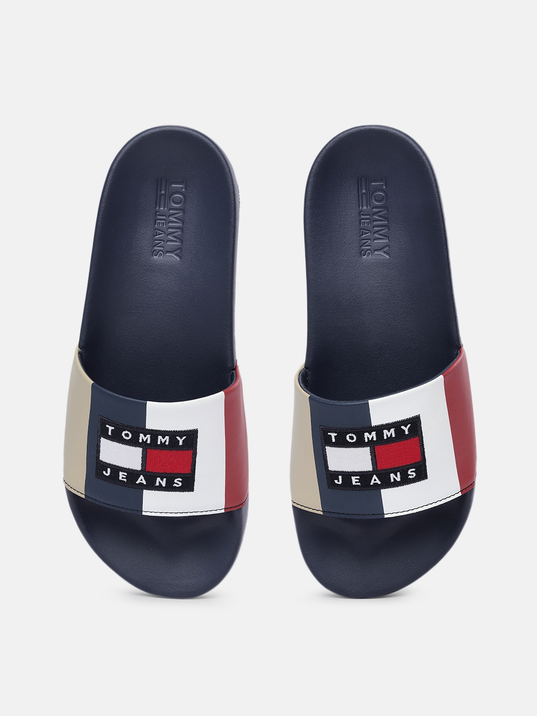 Buy Tommy Hilfiger Men Navy Blue White Colourblocked Sliders