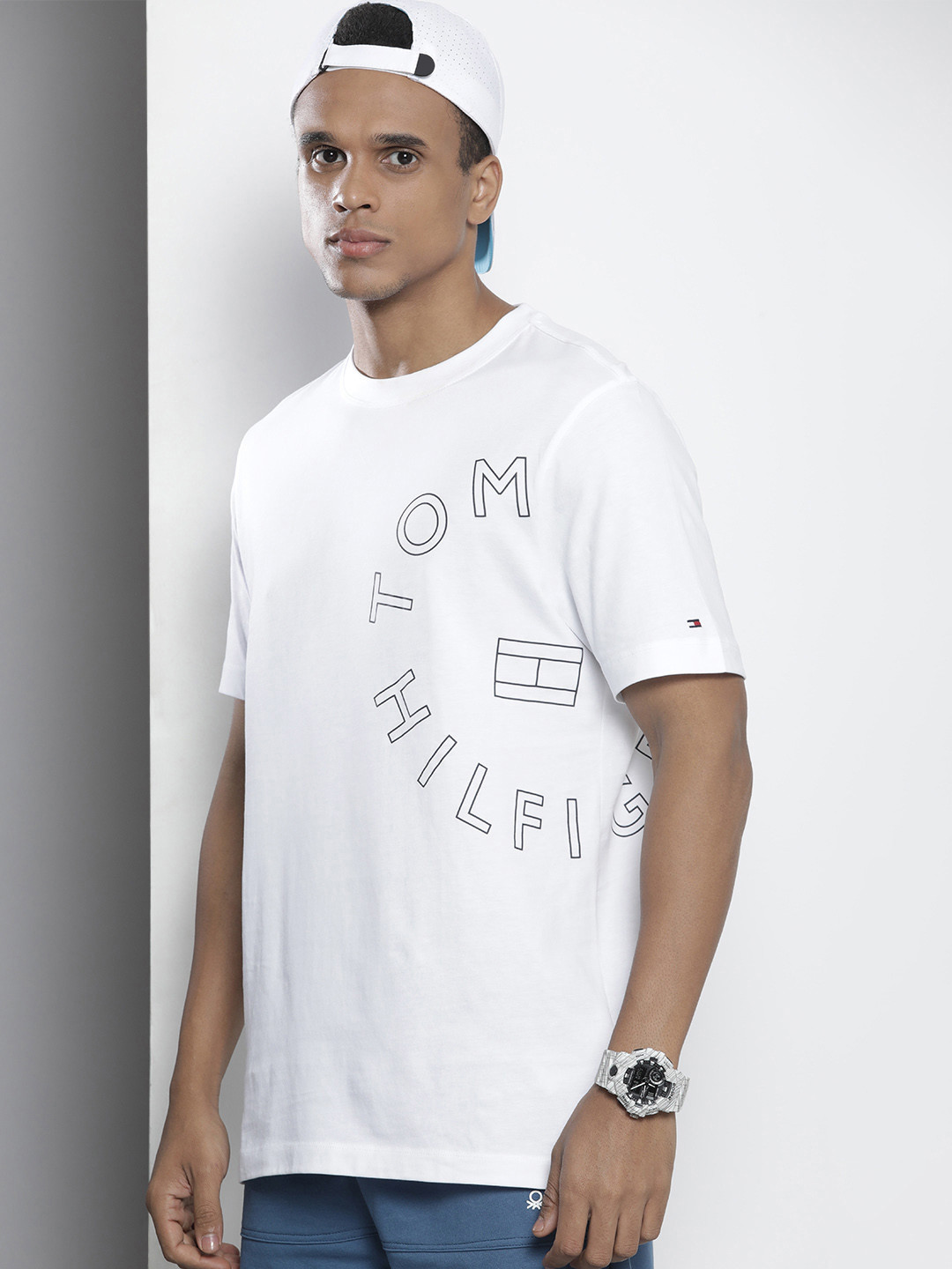 Tommy Hilfiger Men White Graphic Printed Pure Cotton Casual T-shirt