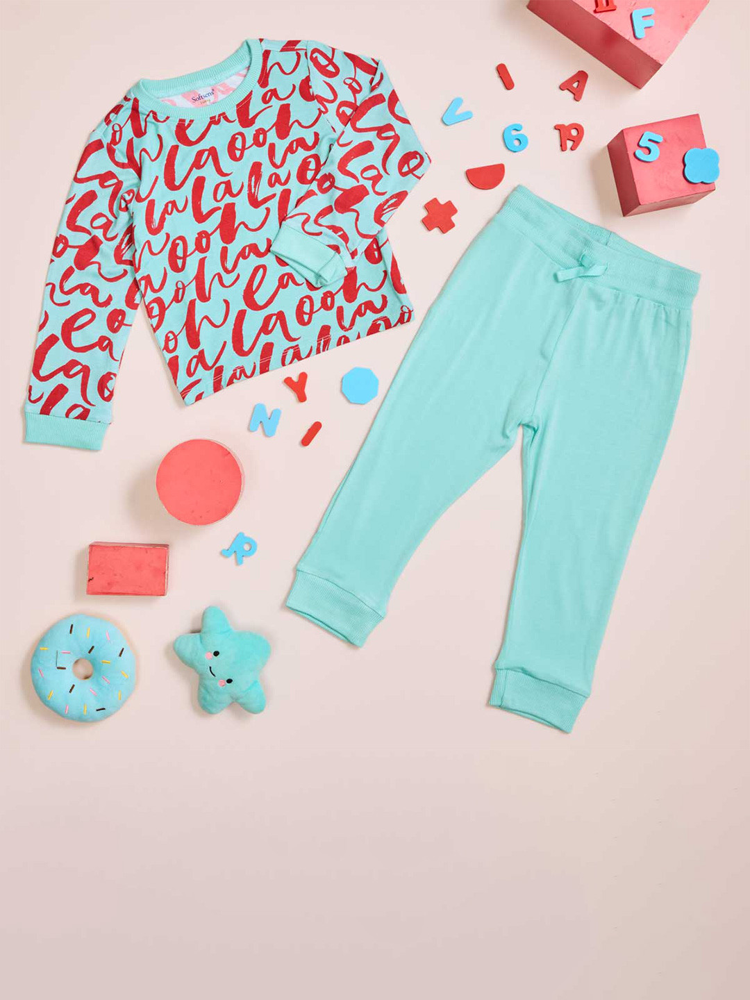 Softsens Kids Blue Printed Bamboo Top with Pyjamas