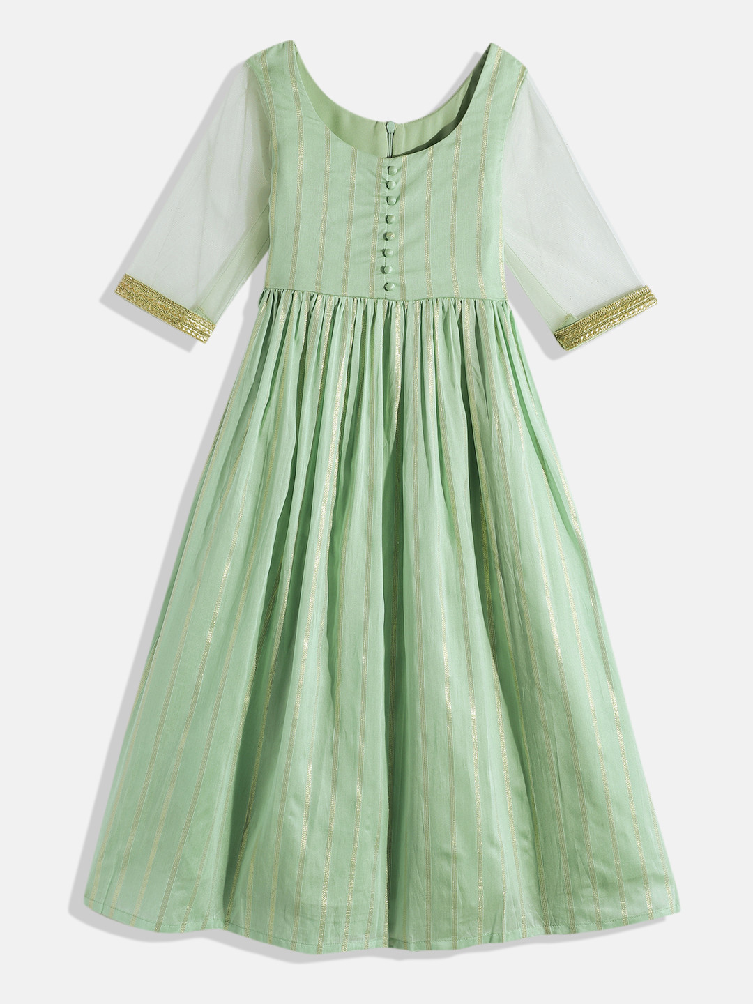 Ethnovog Green Striped Made To Measure Midi Dress