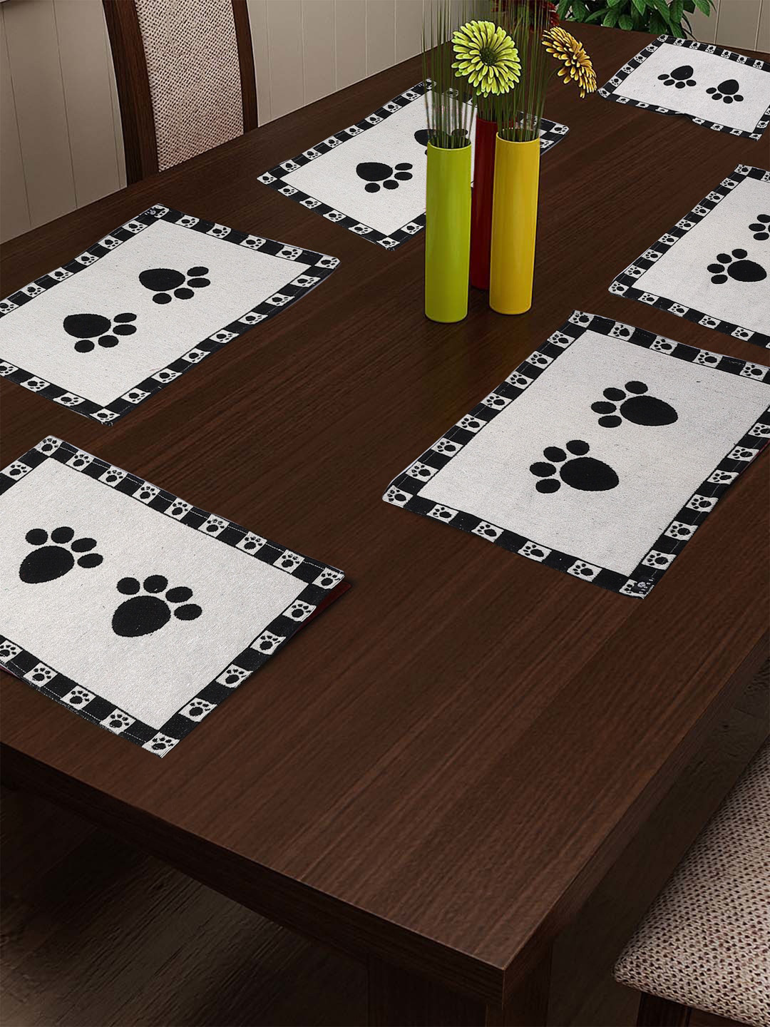 Arrabi Set Of 6 Black Geometric Table Placemats