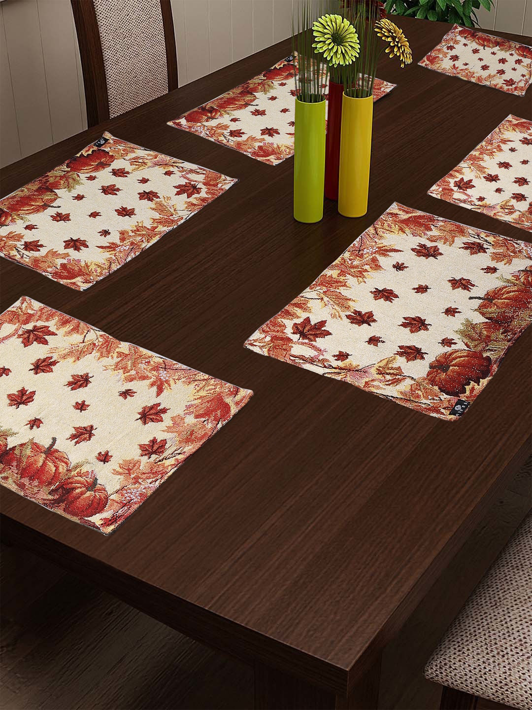 Arrabi Pack of 6 Orange Graphic Cotton Blend Table Placemat