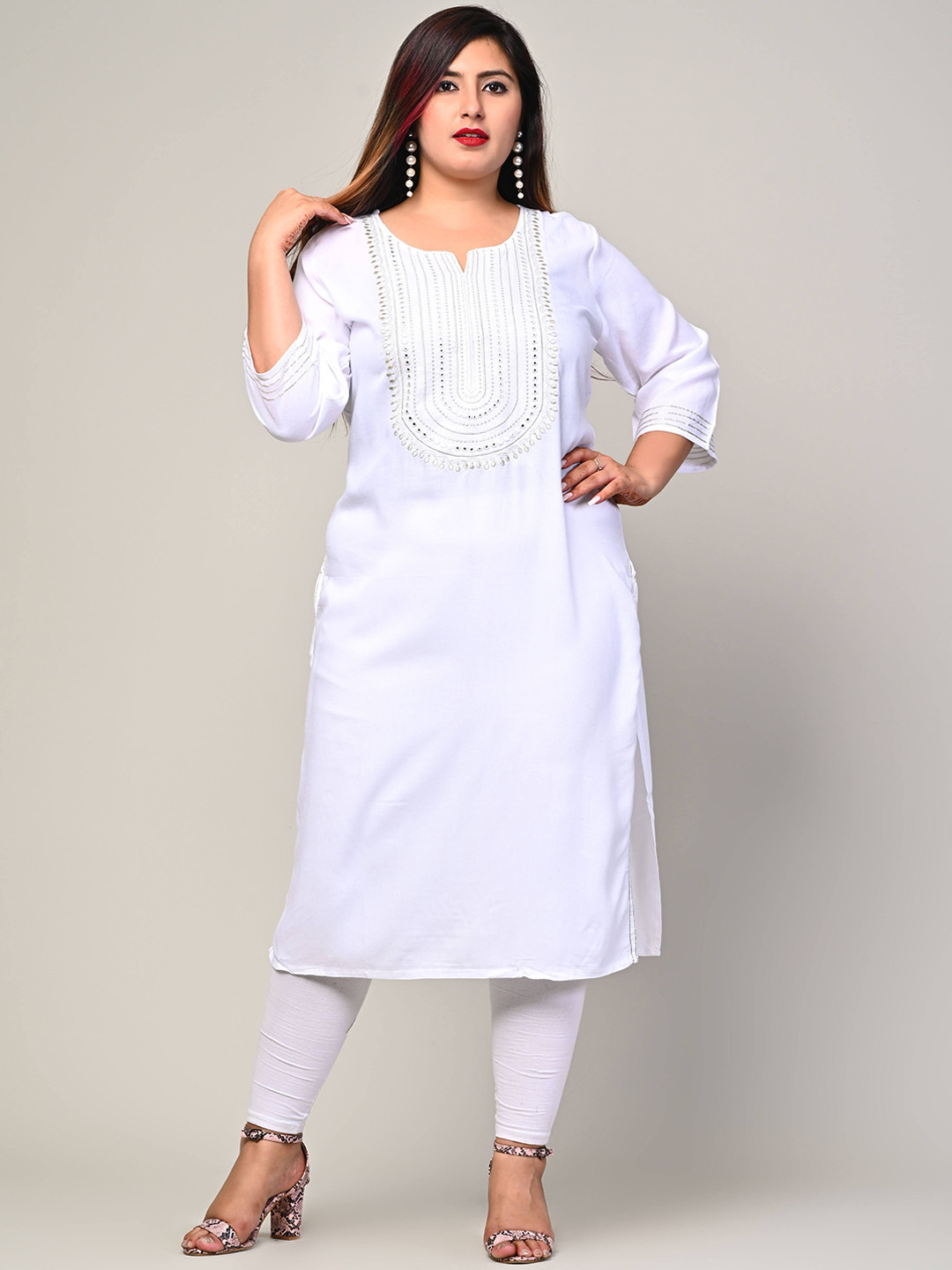 Swasti Women White Patchwork Floral Pathani Kurta