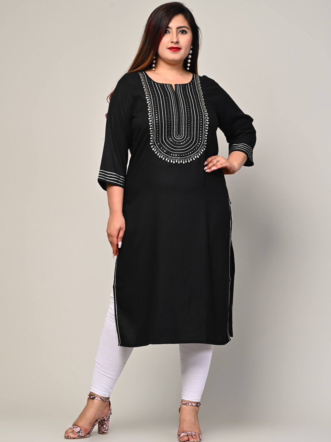 Swasti Women Black & black chocolate Yoke Design Floral Kurta