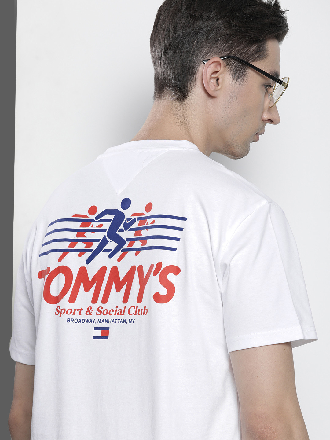 Tommy Hilfiger Men White & Blue Typography Printed Pure Cotton T-shirt