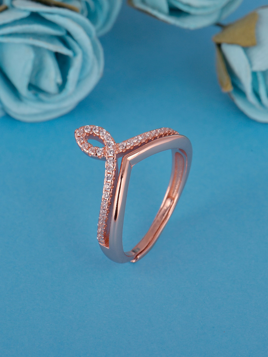 GIVA 925 Sterling Silver Rose Gold Plated Zircon Flame Adjustable Ring