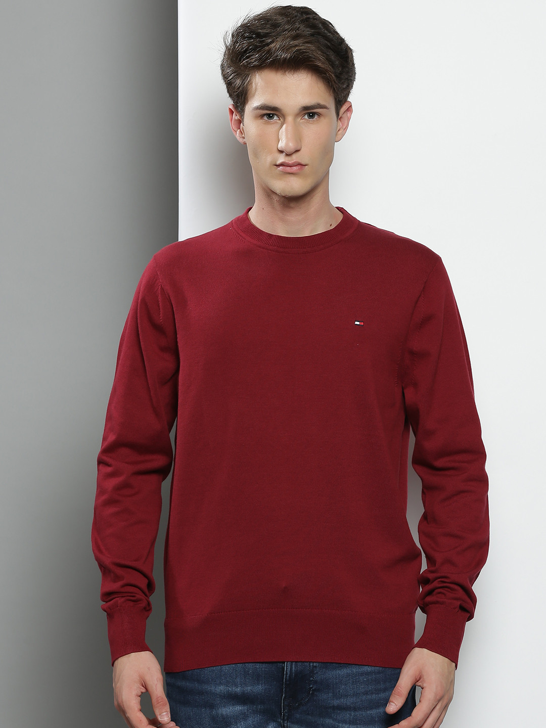 Tommy Hilfiger Men Red Round Neck Knitted Pullover