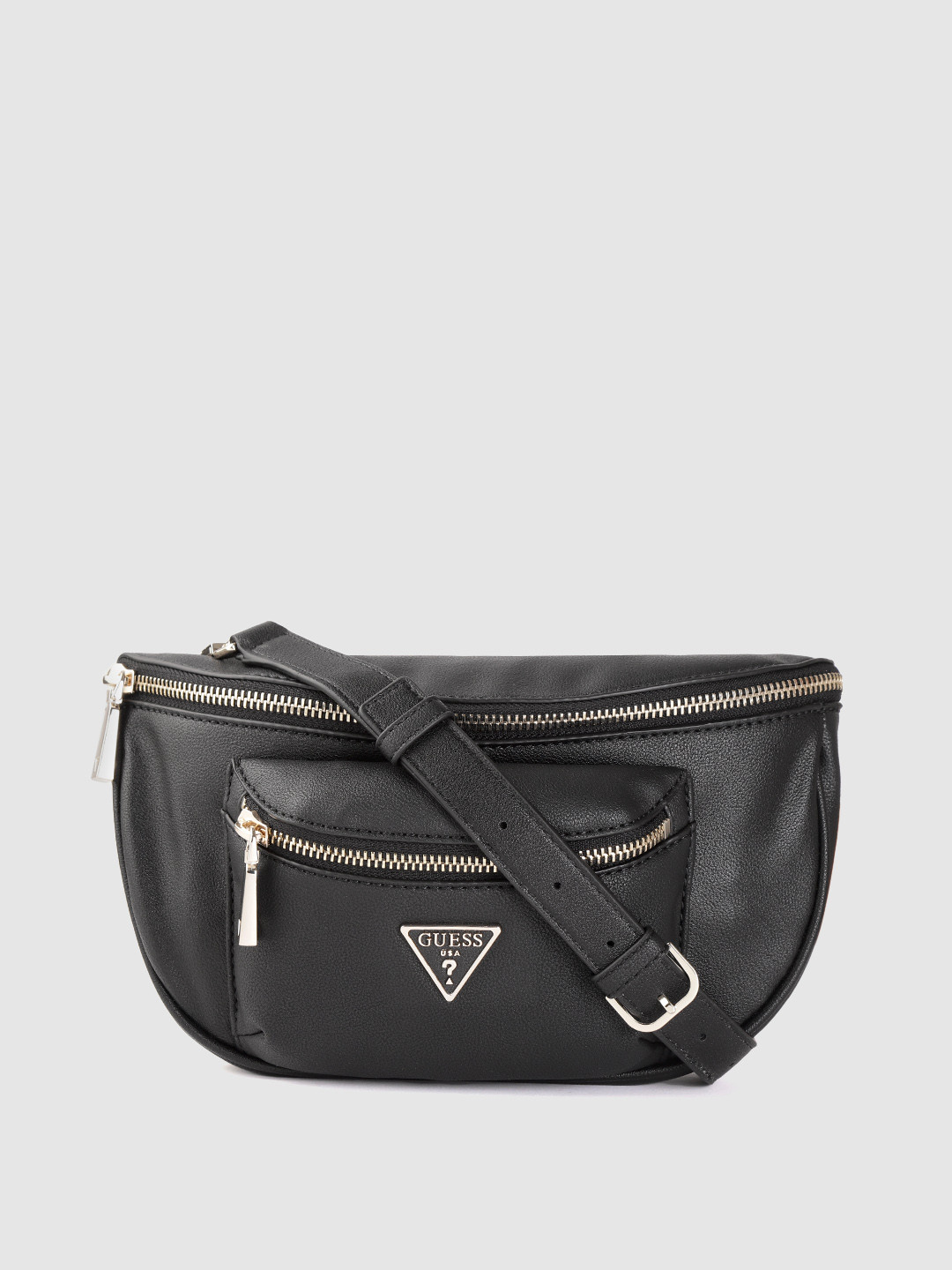 GUESS Women Black Solid Fanny Pack with Detachable Sling Strap