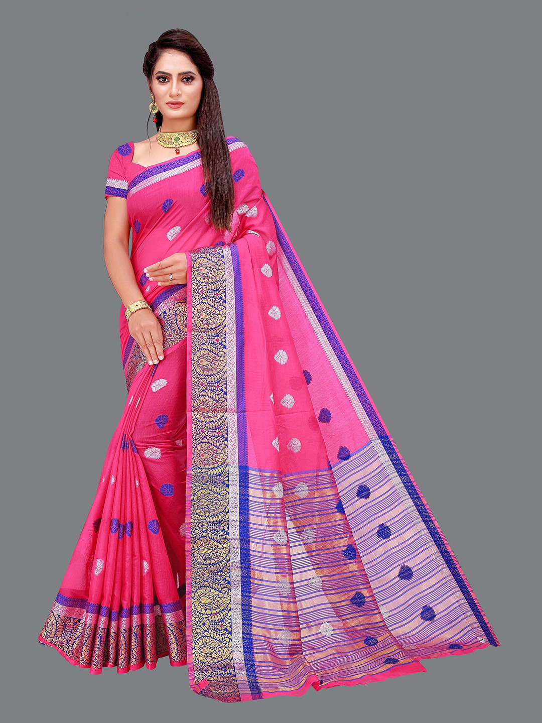 SHAIBO SAREE Pink & Violet Woven Design Zari Saree