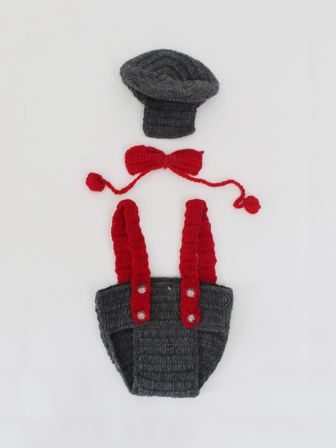 Woonie Infant Pack Of 3 Grey & Red Solid Handmade PhotoProp