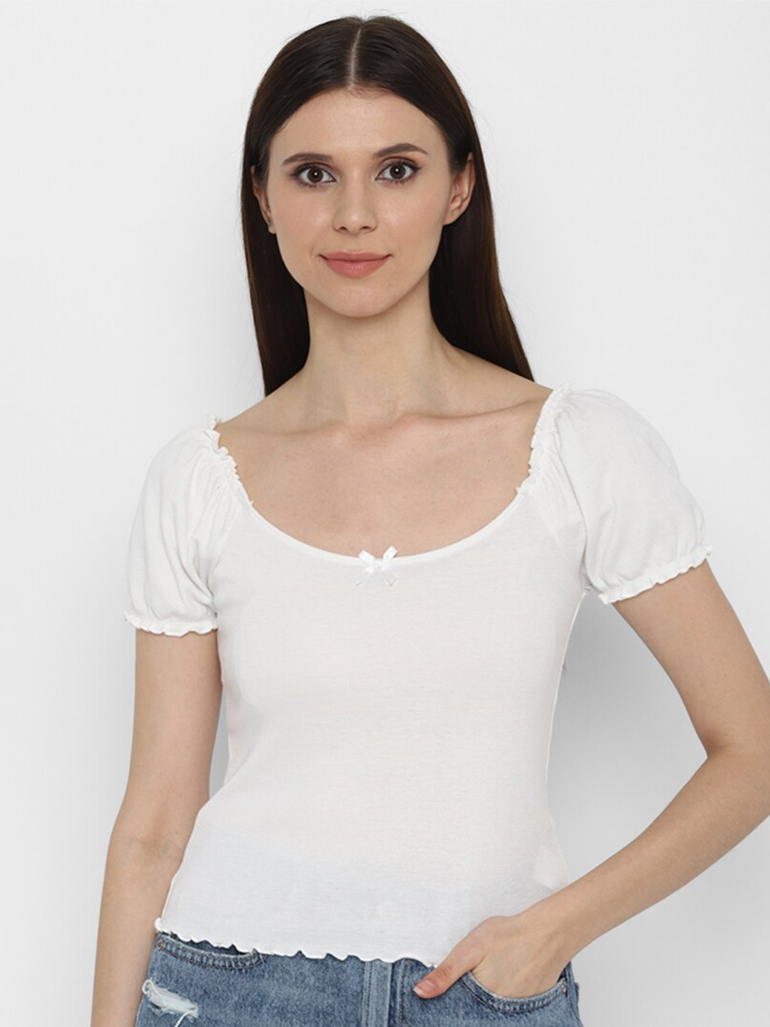 AMERICAN EAGLE OUTFITTERS Women White Slim Fit T-shirt