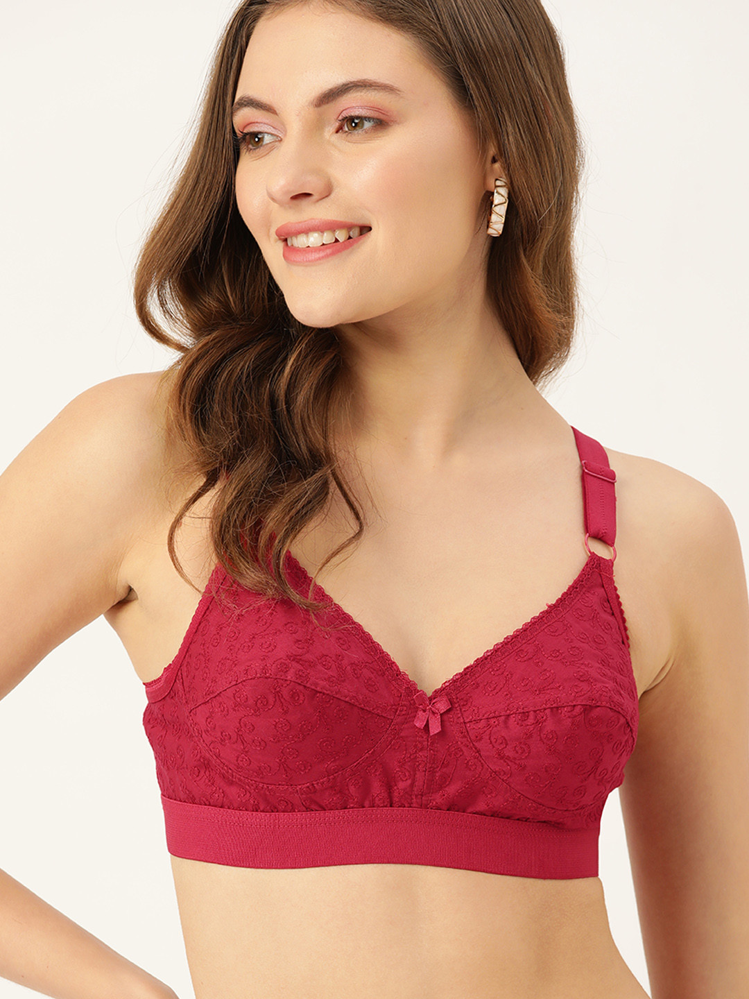 DressBerry Maroon Floral Embroidered Bra