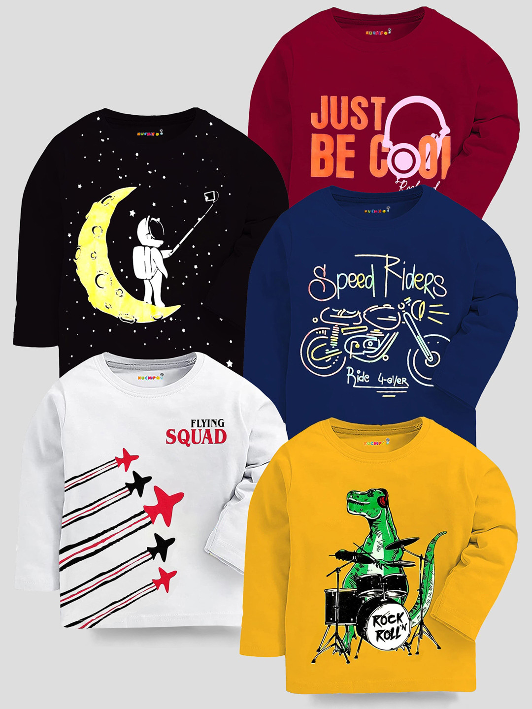 KUCHIPOO Boys Multicoloured 5 Printed Applique T-shirt