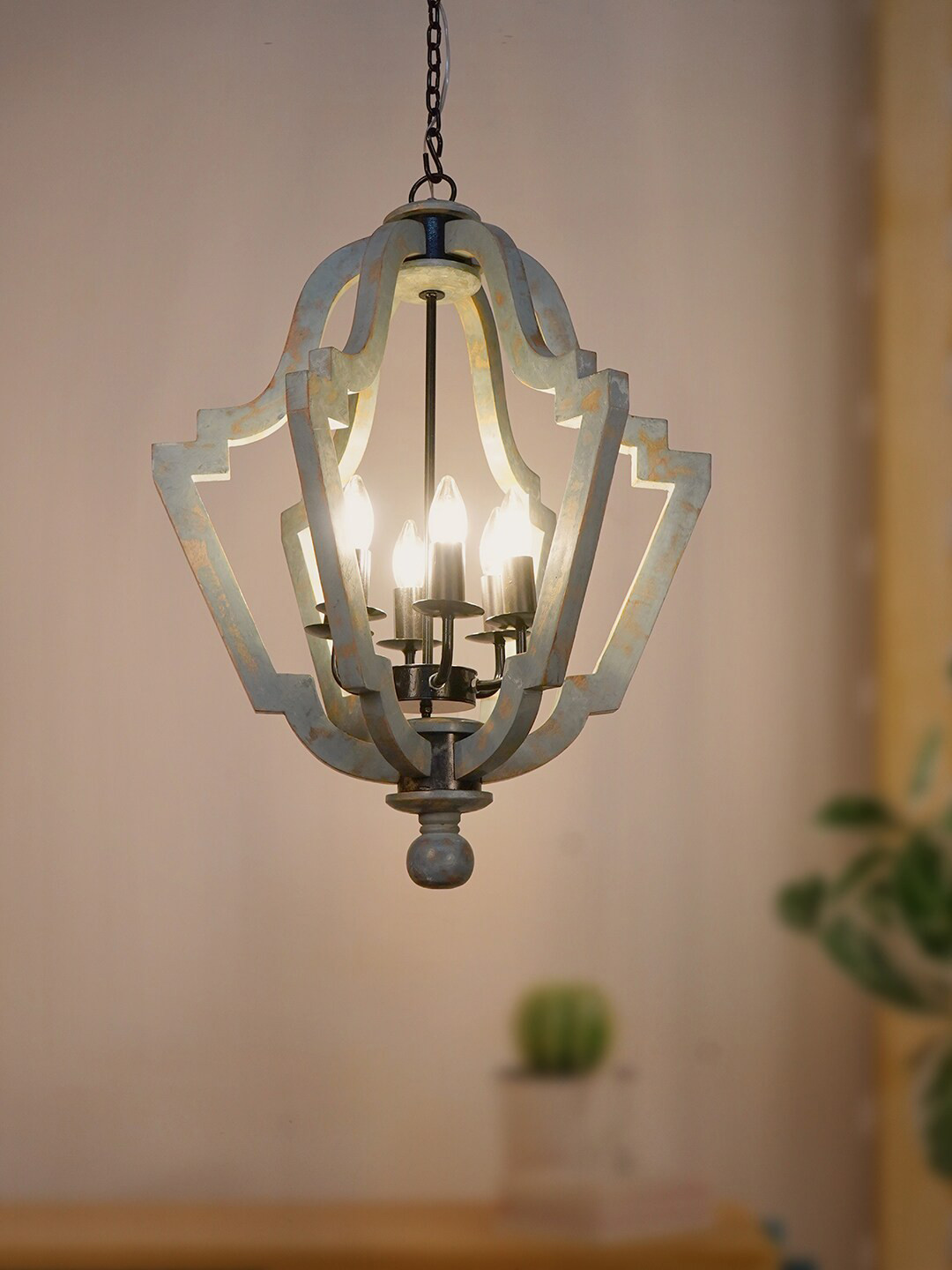 Fos Lighting Distressed Grey 6 Light Ceiling Lamp