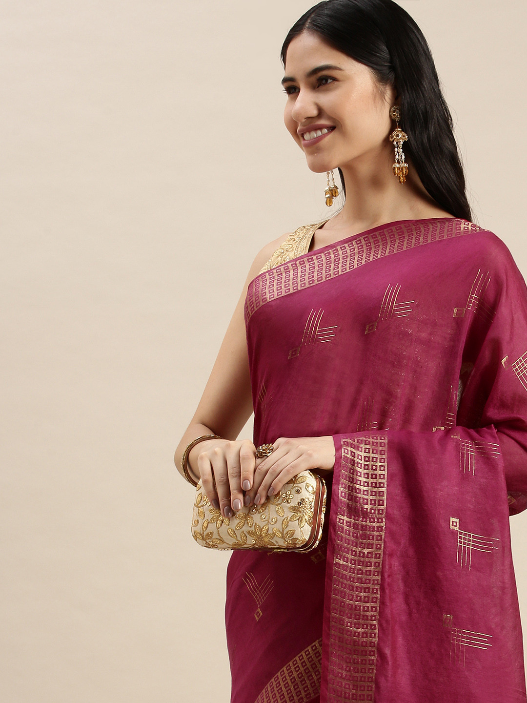 swatika Purple Woven Design Bhagalpuri Saree with Unstitched Blouse Piece