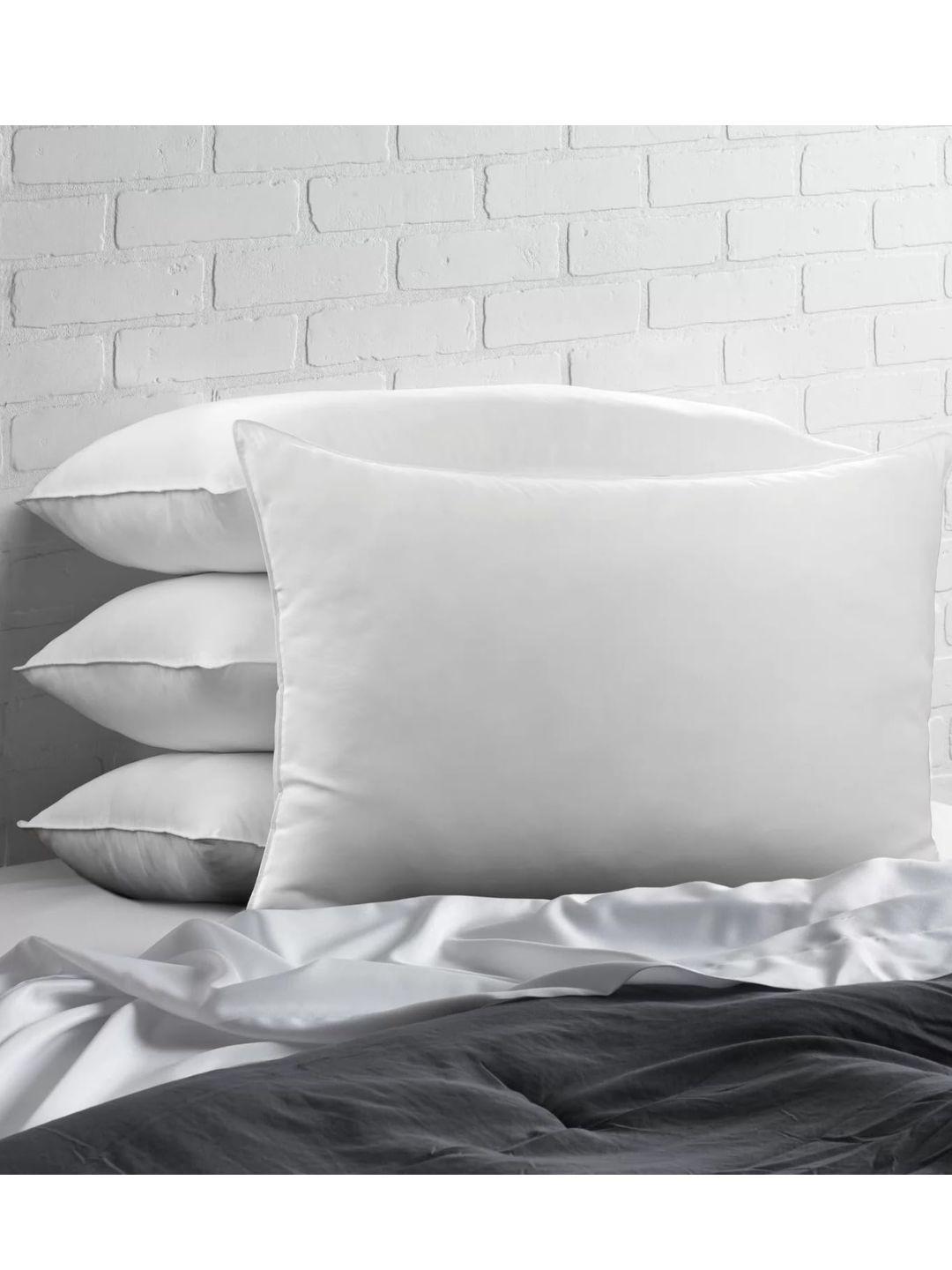 Sleepsia Fiber_Pillow_4 White Solid Cotton Set of 4 Medium Fibre Sleep Pillow-13 x 7 x 5 cm