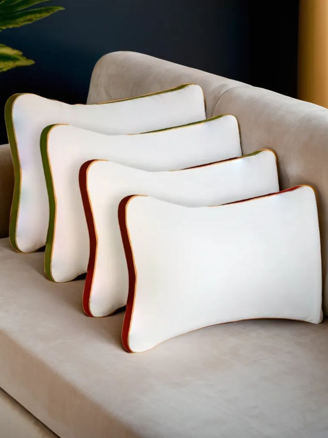 Sleepsia SLEEPSIABPNA2820 White Solid Cotton Breathable Set of 4 Medium Fibre Sleep Pillow-35 x 5 x 5 cm