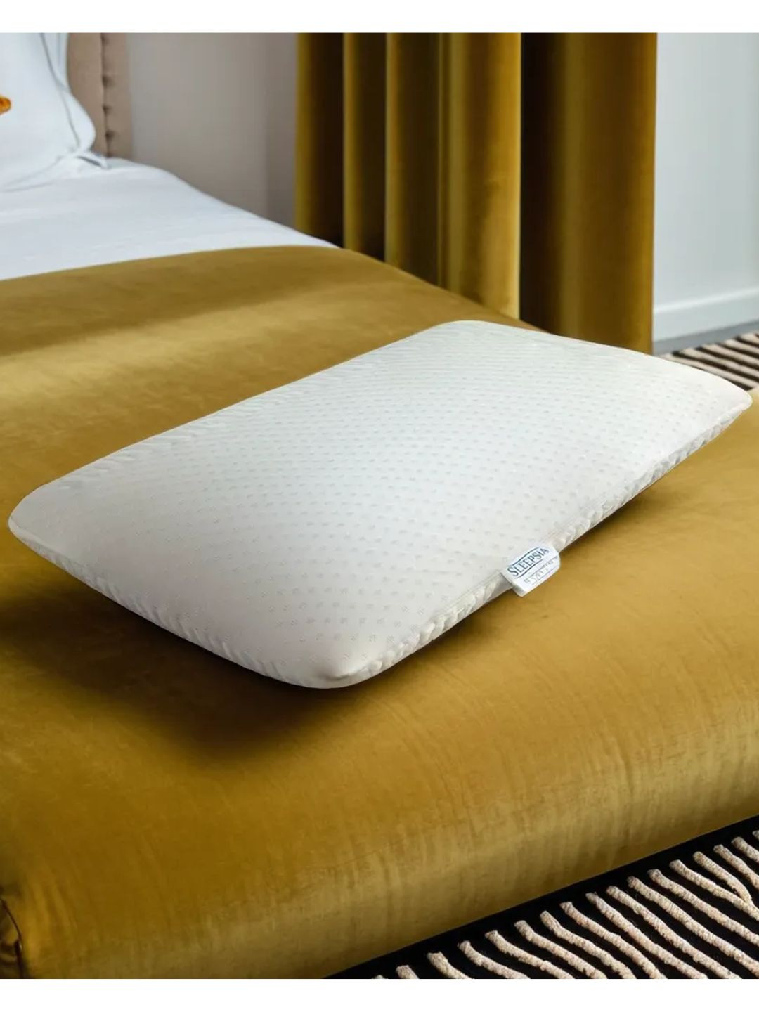 Sleepsia Thin_Pillow White Solid Cotton Breathable Medium Memory Foam Therapedic Pillow-63 x 41 x 6 cm