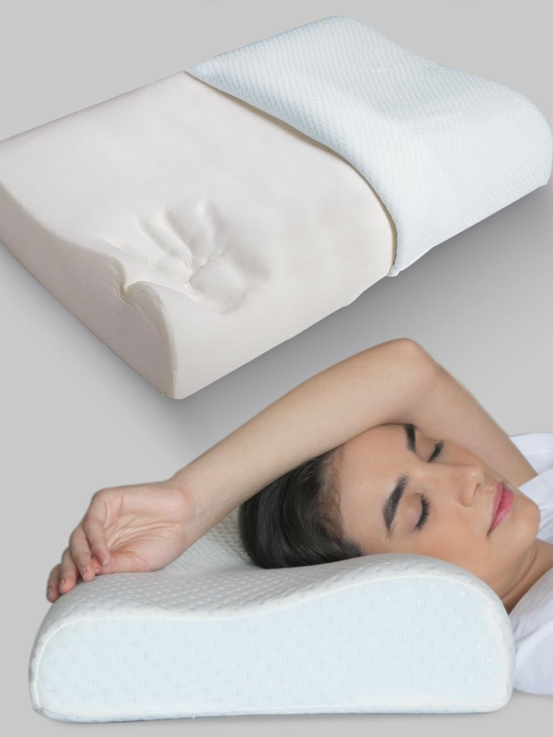 Sleepsia NonGel_CP_Regular White Solid Cotton Medium Memory Foam Therapedic Pillow-38.79 x 13.2 x 11.3 cm