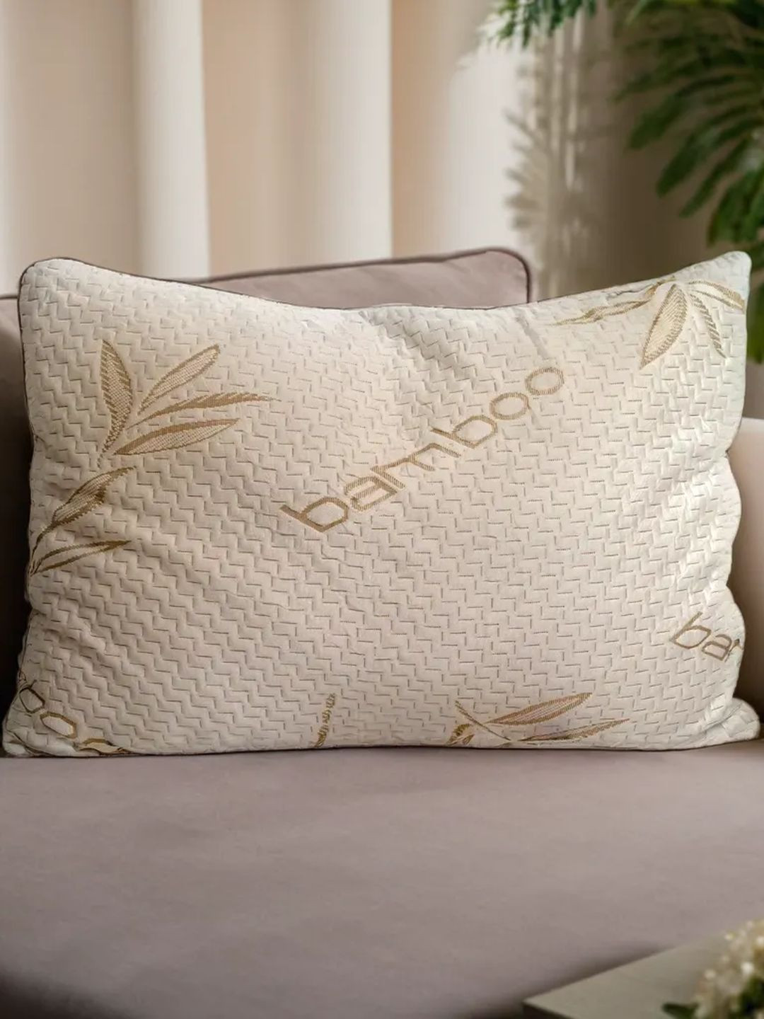 Sleepsia SLEEPSIABPA2619 Cream Solid Cotton Breathable Medium Fibre Sleep Pillow-50.8 x 66.04 x 12.7 cm