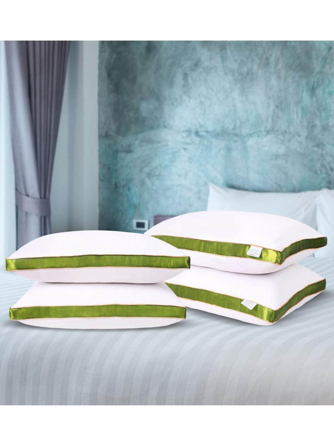 Sleepsia Cloud_Pillow_G_4 White Solid Cotton Breathable Set of 4 Medium Fibre Sleep Pillow-35 x 5 x 5 cm