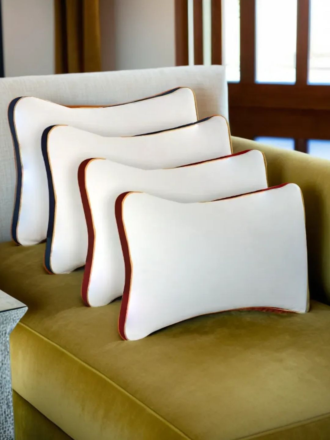 Sleepsia Cloud_Pillow White Solid Cotton Breathable Set of 4 Medium Fibre Sleep Pillow-34.98 x 4.98 x 4.98 cm